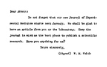 Welch's Letter to Alexander C. Abott by William H. Welch