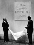 Detlev Bronk (left) and David Rockefeller at the Abby Aldrich Hall dedication ceremony by The Rockefeller Archive Center